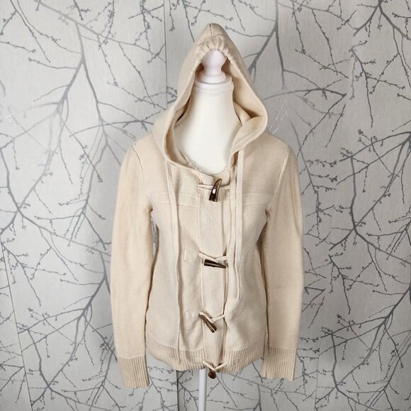 Banana Republic Ivory Cotton Wool Knit Toggle Hooded Cardigan - Picture 2 of 6